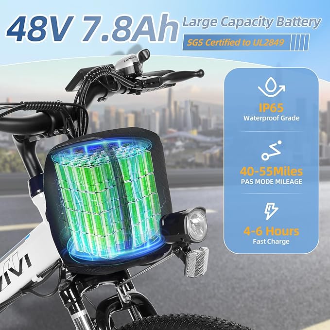 Vivi M026TGB Electric Bike 26" Electric Bike for Adults, Peak 750W Folding Electric Mountain Bike, 48V Removable Battery Ebike, 21 Speed Ebike, Top 22 Mph, Up to 50 Miles, SGS Certified to UL2849