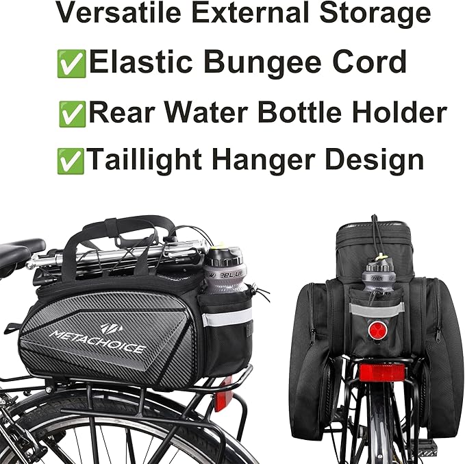 Bike Trunk Bag 17L-35L Expandable, Hard Shell Bike Pannier Bag with Fold-out Pockets, Rear Rack Commuter Bag for 14 Inch Laptop & Groceries, Includes Rain Cover