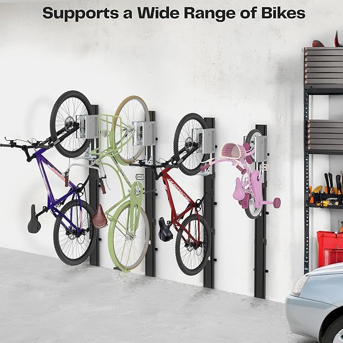 Life Finds Vertical Wall-Mounted Bike Rack with Mechanical Lift, Easy Bicycle Storage, Black, LF-EBR1