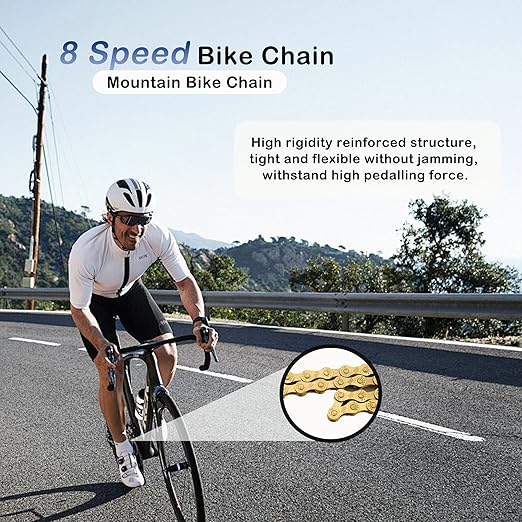 6/7/8 Speed Gold Bike Chain, Bicycle Chain Bike Parts Chain Replacement for Road Mountain Racing Cycling E-Bike MTB BMX (Gold 6/7/8 Speed)