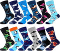WeciBor Men's Dress Funny Crazy Colorful Novelty Combed Cotton Crew Socks 12 Pack - Size 7-10/10-13/13-15