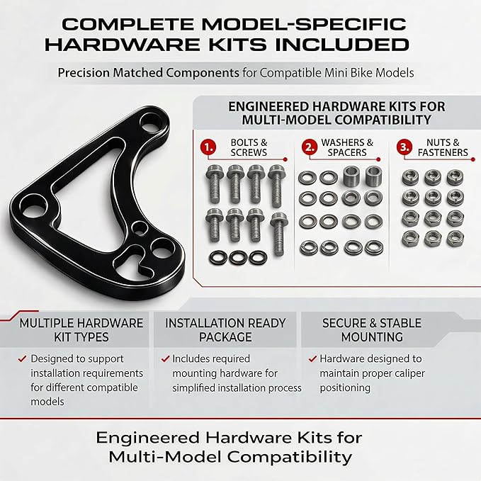 JMCHstore Mini Bike to ATV Hydraulic Brake Caliper Bracket kit for Motovox MBX10 Monster Mega Moto MM80 80cc For FRP GMB100 98cc, For Coleman CT100U CC100X; Heavy-Duty Steel Bolt-On Conversion Plate