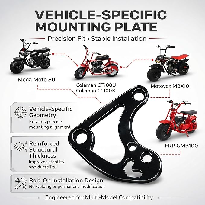 JMCHstore Mini Bike to ATV Hydraulic Brake Caliper Bracket kit for Motovox MBX10 Monster Mega Moto MM80 80cc For FRP GMB100 98cc, For Coleman CT100U CC100X; Heavy-Duty Steel Bolt-On Conversion Plate