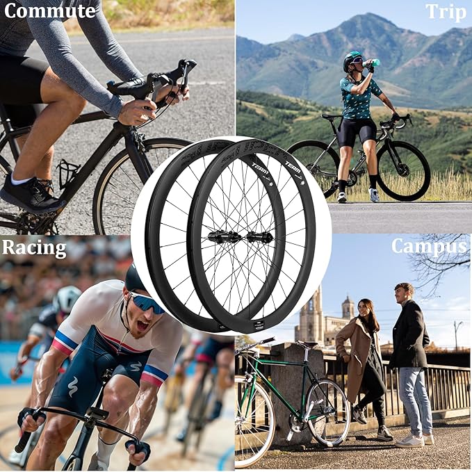 Superteam Carbon Wheelset Disc Brake 700c Road Bike Wheels 45/50/53mm Depth Tubeless Ready Cycling Wheels, for 8-12 Speed Center Lock / 6 Bolt, Thru Axle/QR Type