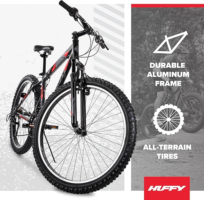 Huffy Mountain Bikes for Men, 26/27.5 Inch Sizes, Multiple Speeds, Suspension Available, Fat Tire Option, Sleek Graphics, Disc Brakes Available, Adjustable Comfort Saddle, Durable, Multiple Colors