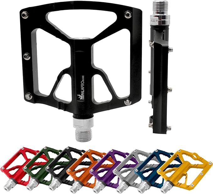 Aluminum Platform Bike Pedals CNC Machined 97×92 mm – Lightweight 320 g Bicycle Pedals with Sealed Cr-Mo Axle and 10 Stainless Pins for MTB, Gravel, BMX and E-Bike