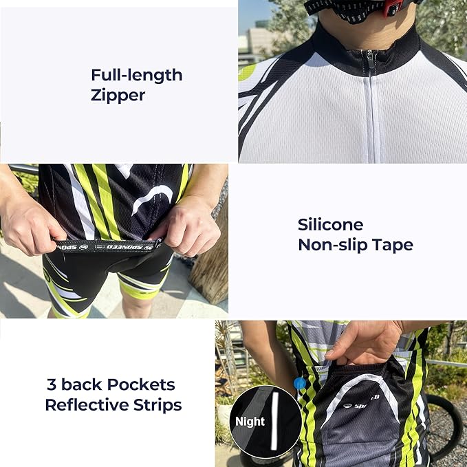 sponeed Men's Cycling Jerseys Tops Biking Shirts Short Sleeve Bike Clothing Full Zipper Bicycle Jacket with Pockets
