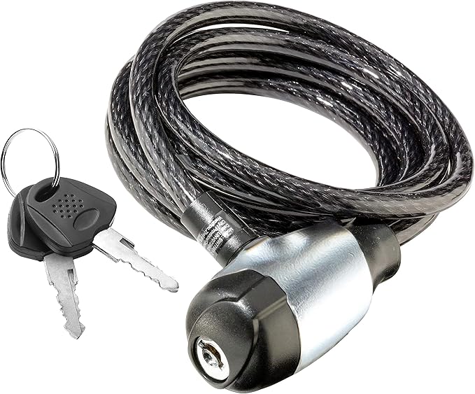 Schwinn Bike Cable Lock with Keys, 6 ft x 8 mm, Black, Durable Steel, Protective Vinyl Cover, Carrying Bracket for Transport, Anti Theft Protection, Bike Lock Cable for Security