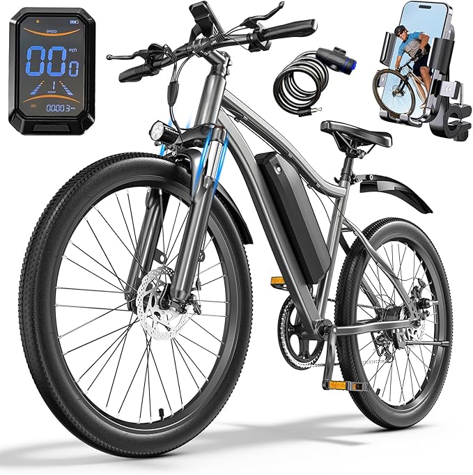 Electric Bike for Adults, 26" Commuter Ebikes with 5-Level Pedal Assist & 7-Speed Gears, 25MPH, 720W Motor, 375Wh Battery, 50 Miles, Lockable Suspension Fork, Lightweight Electric Mountain Bicycles.