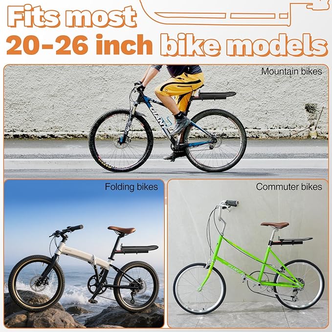 Rear Bike Rack, Retractable Aluminum Alloy Quick Release Cargo Carrier, Max Load 20 lbs, Suitable for Mountain, Commuter, Folding Bikes, Black