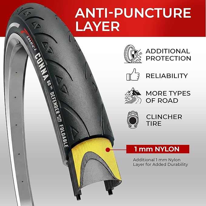 Fincci Conna Pair 700x23c Tires Road Bike 23-622 Foldable Bike Tire 60TPI with 1mm Antipuncture Protection for Cycling Racing Touring - Pack of 2 Bicycle Tires 700 x 23c