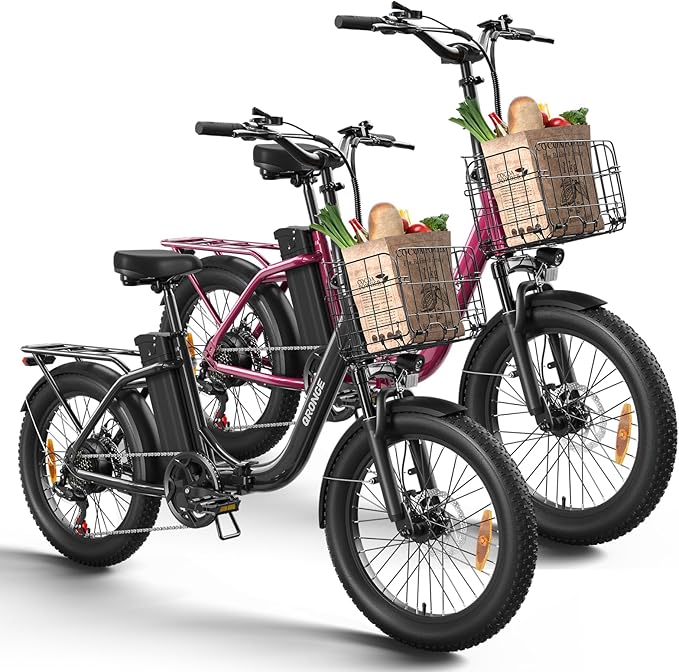 Electric Bike, 1000W Peak Folding Electric Bike, 486Wh 70 Miles Range Ebike, 20" Step-Thru Bicycle with Front Basket, Waterproof Removable Battery, 7 Speed, 25 MPH Max