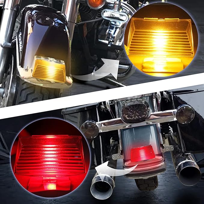 NTHREEAUTO Front Rear Fender Light Cover w/LED Bulbs Compatible with Harley Electra Glide Ultra Classic Road King Softail Touring FLHR FLSTC FLHTC (Clear Lens)
