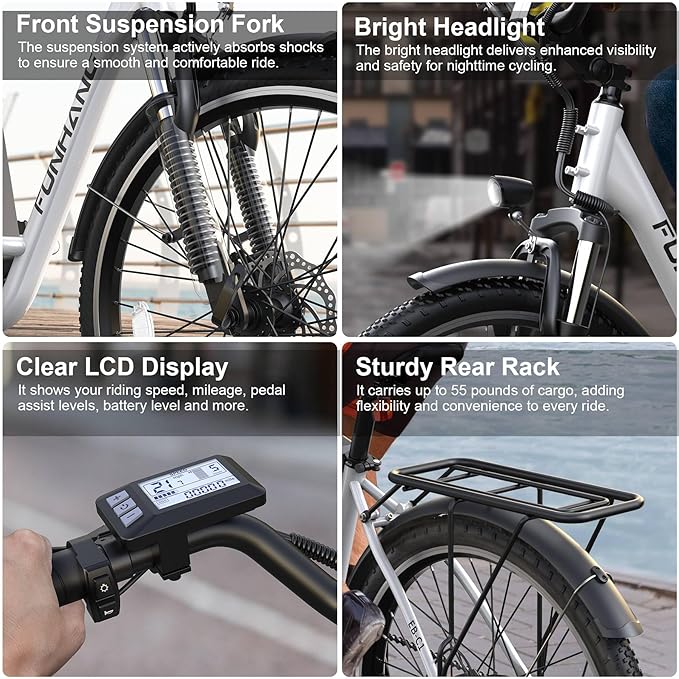 Electric Bike for Adults, 26" City Cruiser Ebike with 1000W Peak Motor, 21.7MPH 50 Miles Commuter Adult Electric Bicycles with 48V Battery, Adjustable Stem, 7-Speed, UL 2849 Certified