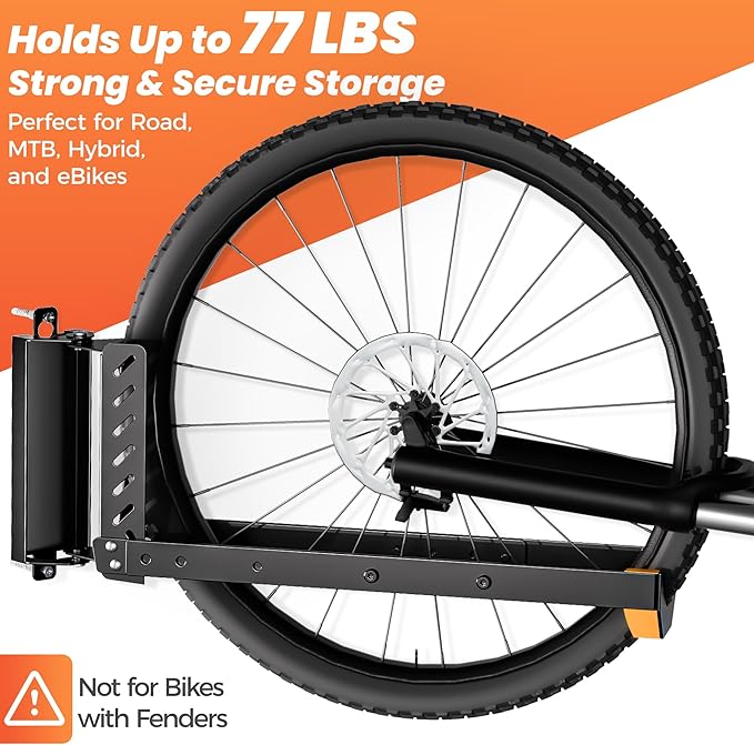 2 Pack Bike Wall Mount, Swivel Vertical No-Lift Bicycle Rack for Garage & Apartment Storage, 4 Sizes Adjustable Bike Wall Hanger Holds 77lbs, eBike MTB Road Bike Space-Saving Organizer