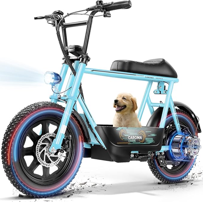 Caroma Peak 1200W/1000W/800W/500W Electric Scooter with Seat,16"/20" Fat Tire Ebike All-Terrain,Max 30Miles&20MPH Electric Scooter Adults,Electric Motorcycle Adults with Storage Basket for Cargo&Pets