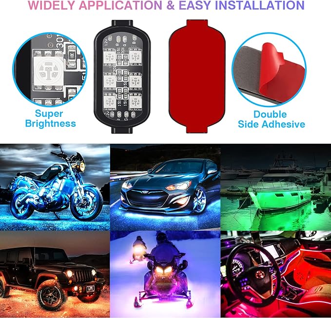 16PCS Motorcycle RGB LED Accent Lights with APP&RF Remote, Waterproof Frame & Engine Underglow Pods with Brake Turn Signal, 12V for Harley, Cruiser, Street, Touring, Sport Bike, Dirt Bike