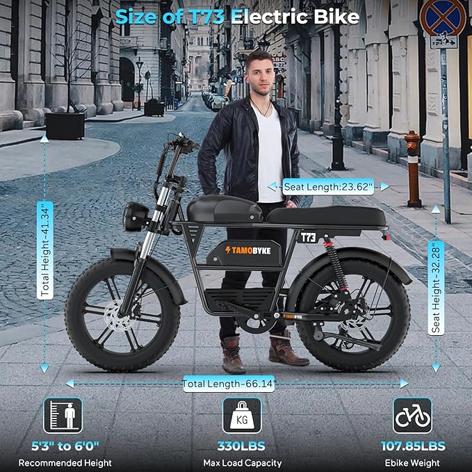 T73 Series Electric Bike for Adults,1000W/1500W/3000W Motor,30/33/37.5MPH 34-120 Miles,48V15.6/41.6 AH Electric Bikes,20 * 4 Fat Tire Ebike Hydraulic Brake Full Suspension Off-Road Riding