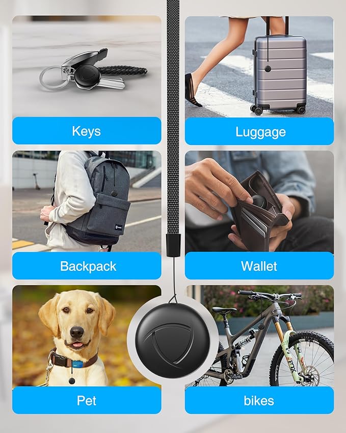 Smart Tracker Tags-4 Pack - GPS Air Tracker Bluetooth Key Finder Compatible with Apple Find My (iOS Only), 80dB Loud Beep for Bike, Wallets, Luggages, Bags,Replaceable Battery