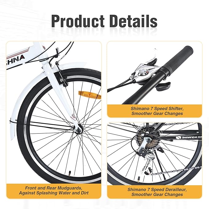 20" Folding City Commuter Bike,7-Speed Shimano,Lightweight Aluminum Frame,Foldable Bicycle for Adults,Compact Folding Bike,Mini Portable