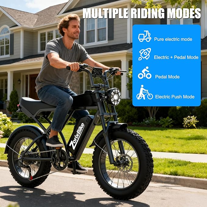Retro Electric Bike for Adults,48V 20AH-1500/3000W Peak Motor Electric Bicycle-Max Speed 31-35MPH-Max 80 MI Range-20" x 4.0" Fat Tire Ebike,7-Speed, Dual Shock Absorber - UL 2849