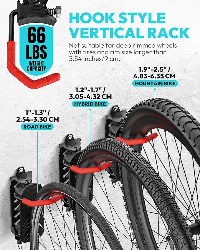 Swivel Bike Wall Mount Bike Rack Garage Organizer, Vertical Bike Hanger for Bicycle Rotating Wall Rack, Easy Installation with Wheel Hook (2 PACK)