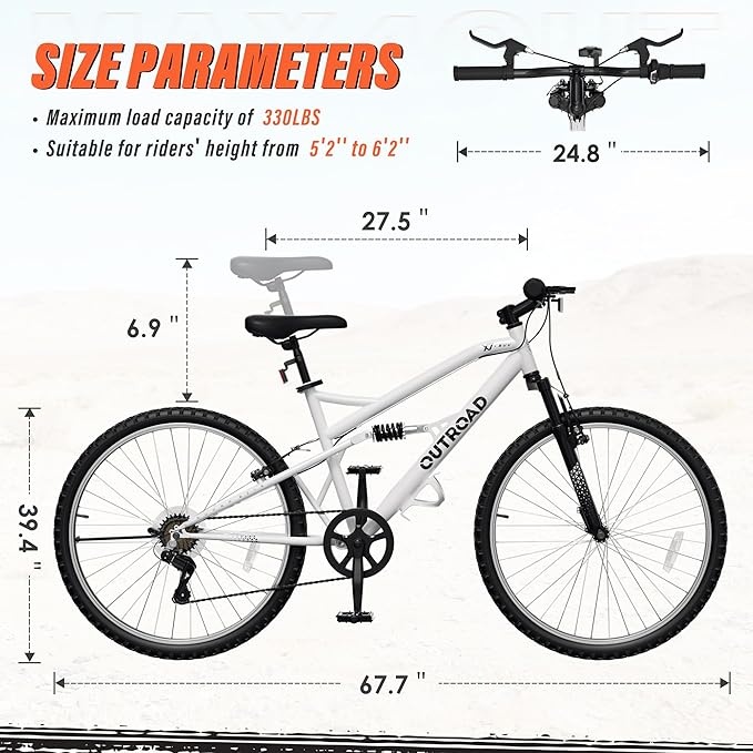 26 inch 7-Speed Commuter Bicycle,Hybrid Bicycle,Men's Cruiser Bike/Mountain Bike V Brake,Metal Frame, Adult Bike (Black, White, Blue, Green, Purple, Pink)
