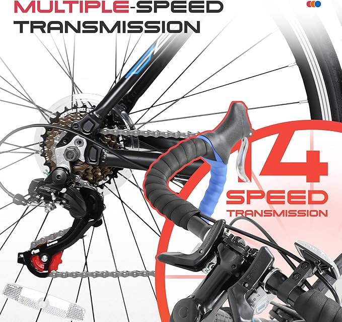 700C Wheel Road Commuter Bike, 14 Speed Shifter, Dual Disc Brakes Racing Bicycle with Light Aluminum Alloy Frame for Adult Men and Women