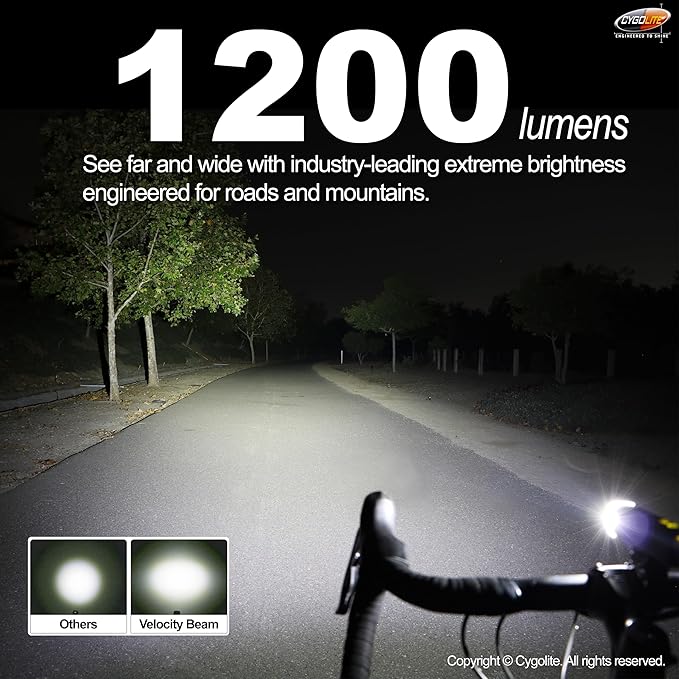 Cygolite Velocity 1600, 1200, 1000, 800 Lumen USB-C Bike Lights – Anodized Aluminum Alloy – 9 Light Modes – Fine Tunable Brightness - Compact, IP67 Waterproof – Hard Mount – Road & Mountain