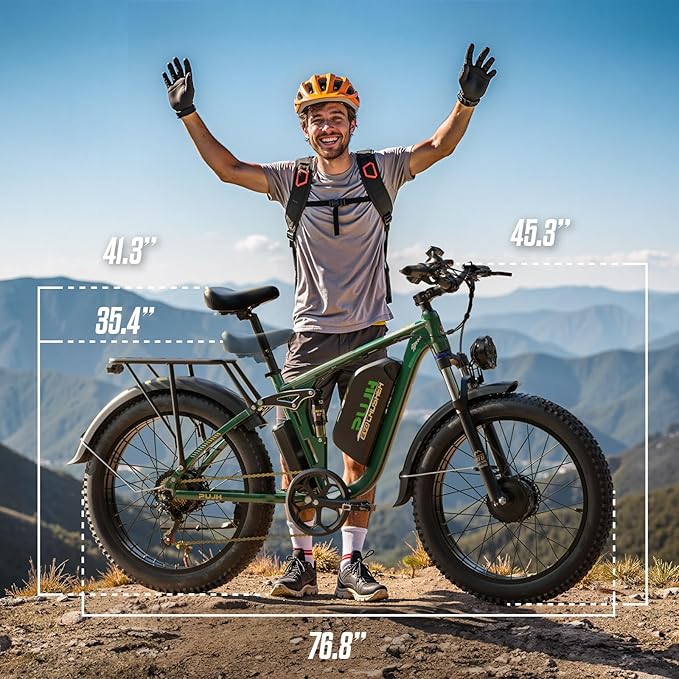 6000W Dual Motors Electric Bike for Adults,60V 20Ah 26" Fat Tire Ebike,45 mph up to 100 Miles Full Suspension Class 3 Electric Bicycle for Snow Off Road Mountain Hunting Commuter