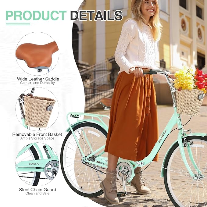 24/26 inch Female Bicycle Single Speed Folding Lady Bike, Durable Steel Frame,Compact Design for Easy Storage and Commuting Multi Color