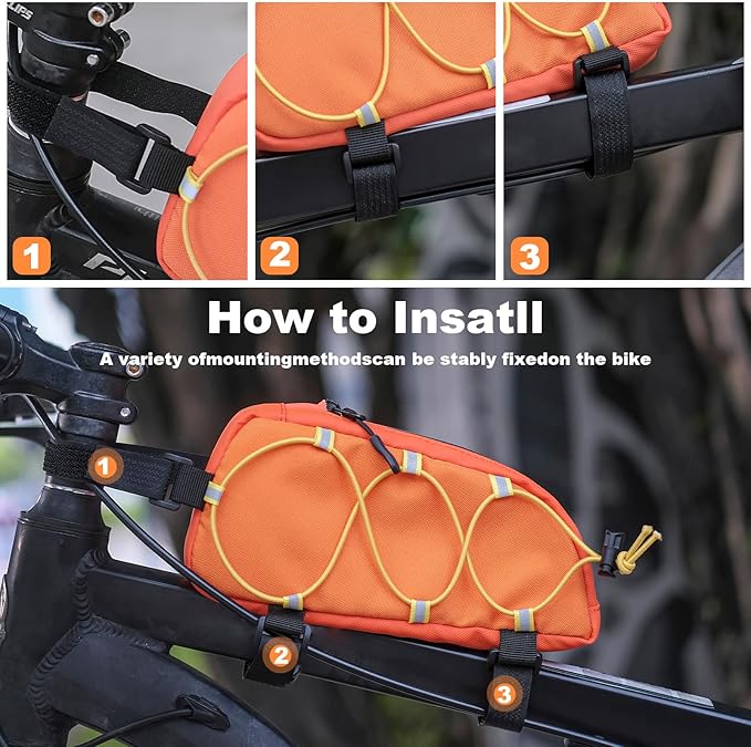 Bike Top Tube Bag Waterproof Bicycle Front Frame Bag Top Tube Bike Pouch for Road Mountain Bicycle Outdoor Cycling Travel Hiking（Orange）
