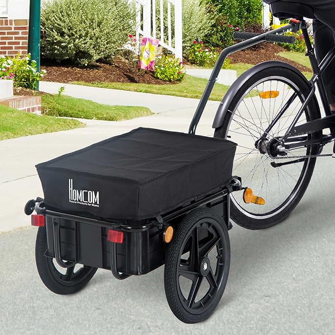 Bike Cargo Trailer with Removable Waterproof Cover and Box– 88 lbs Capacity, Bicycle Trailer w/16 Wheels and Safe Reflectors