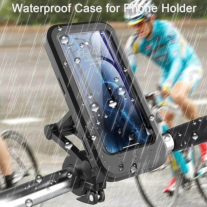 Motorcycle Phone Mount Holder, Universal Handlebar Mount for Bikes and Electric Vehicles, Black (Waterproof Phone Mount)