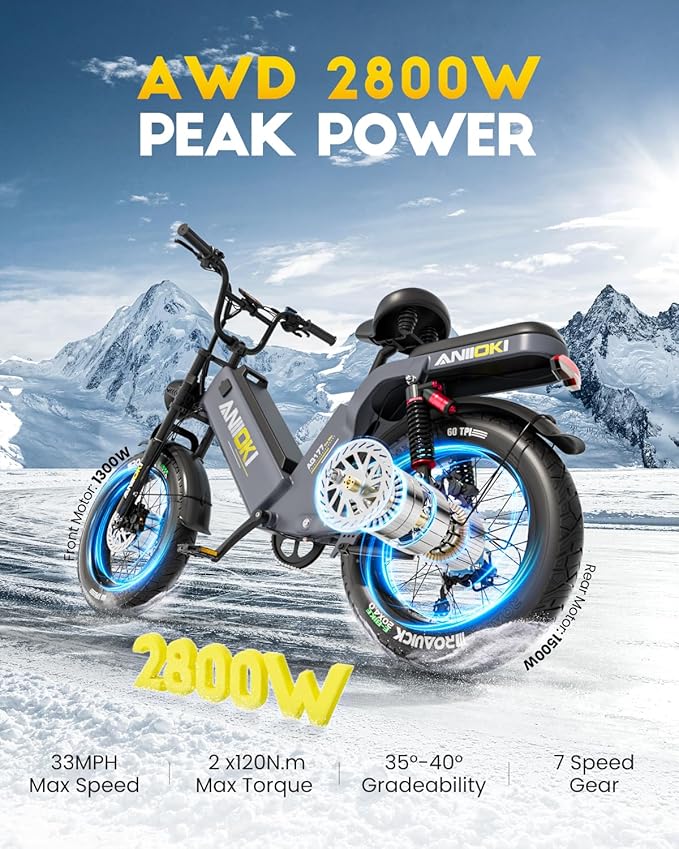 ANIIOKI Electric Bike for Adults,70Ah Removable Battery,200+ Miles Long Range,7-Gear Speed All-Terrain E-Bike
