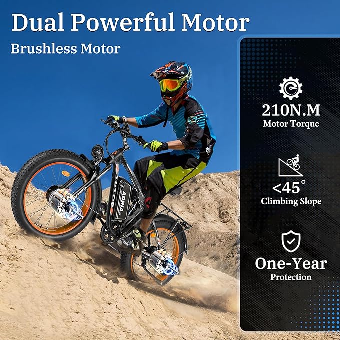 Tuttio Adria26 5000W/6000W Dual-Motor Ebike,40-46MPH Electric- Bike for Adults, 26 * 4" Fat Tire Electric Bicycle, 52V 25AH E-Bike Full Suspension Electric Dirt Bike for Off-Road Mountain Hunting