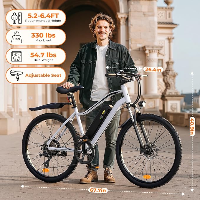 Electric Bike, 750W Peak Motor, 60+ Miles & 20MPH, 26'' Tires E-Bikes, Shock Absorber, Commuting Electric Bike for Adults