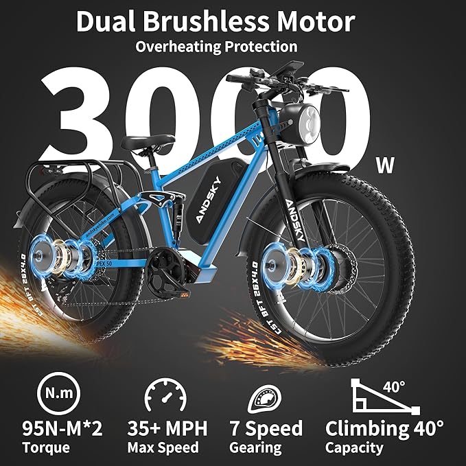 Apex 50 Electric Bike Dual Motor for Adults (CA Immediate-De'livery) 52V 25AH/48V 25AH, 26" Fat Tires Full Suspension 35MPH/100Mile, Hydraulic Brake
