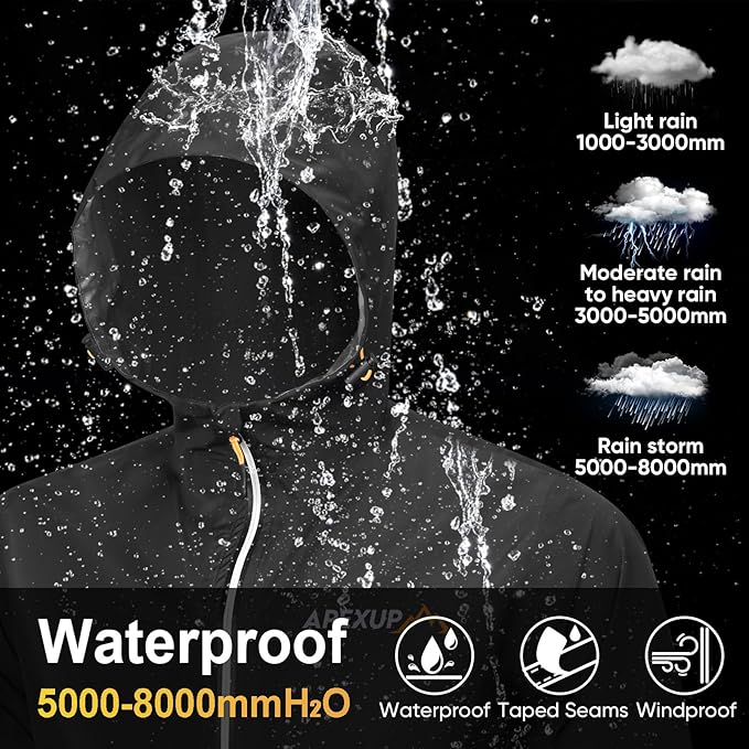 APEXUP Packable Rain Jacket Men with Reflective Zipper, Lightweight Waterproof Raincoat, Mens Rain Jacket for Outdoor Sports