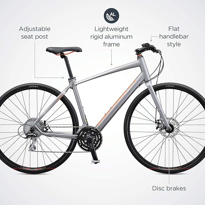 Schwinn Vantage Men and Women Adult Sport Hybrid Bike, 21 or 24 Speed Drivetrain, Aluminum Frame, Flat Bar, Disc Brakes, Smooth Ride Technology