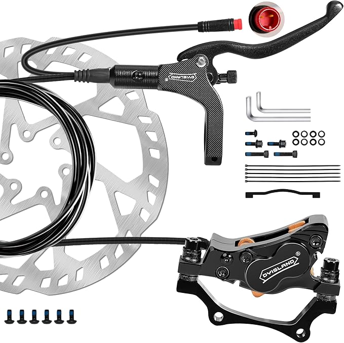 E-Bike Hydraulic Disc Brake Set 4-Pistons/2-Pistons,2-PIN/3-PIN Pre-Bled with Mineral Oil Brakes Kit,Front and Rear Set,180mm 2.3mm Thick Rotors