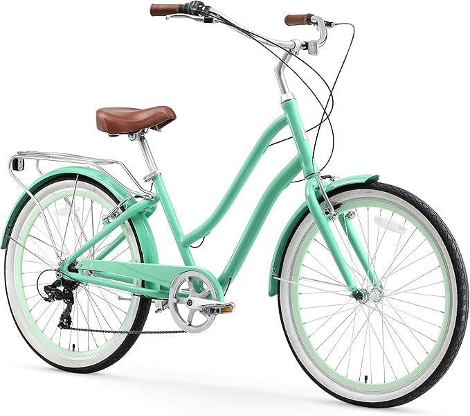 sixthreezero EVRYjourney Women's Steel Beach Cruiser Bike, Hybrid Bicycle, Step Through Frame with Rear Rack and Fenders, 26-Inch Wheels, Multiple Speed Options and Colors