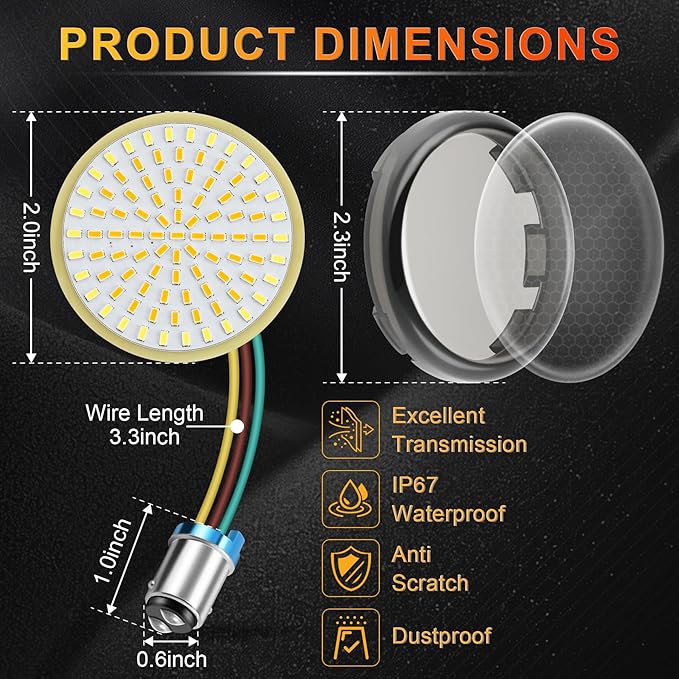LivTee 1157 Front Rear LED Turn Signals Tail Brake Lights with Lens Cover Kits Compatible with Harley Davidson Touring Dyna Softail Sportster Street Glide Road Glide Accessories