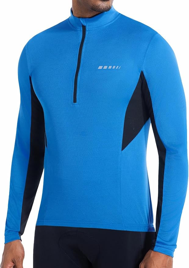 Spotti Men's Cycling Bike Jersey Long Sleeve with 3 Rear Pockets - Moisture Wicking, Breathable, Quick Dry Biking Shirt