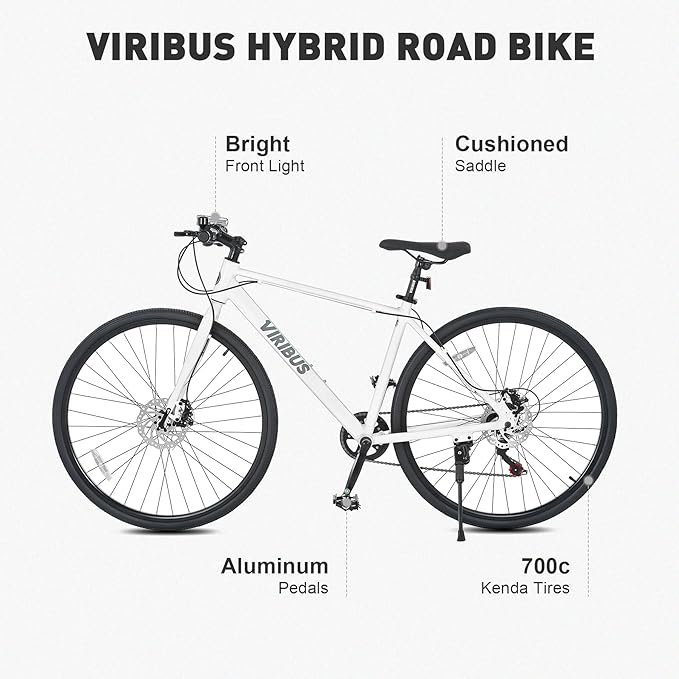 VIRIBUS Hybrid Bikes, 28 inch Mens Hybrid Bicycle 7 Speed with Lightweight Aluminum Frame & Disc Brakes, 700C Retro Vintage Adult Bike for Tall Men & City Commuters, 85% Pre-Assembled