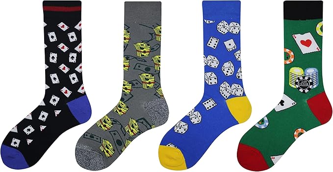 Cansok Men's 2/4 Packs Fun Crazy Novelty Dress Crew Socks