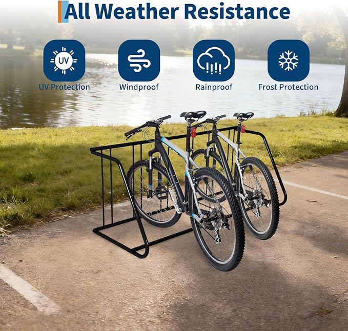 Single Side 6 Bike Floor Rack 72 Inch Length Freestanding Bicycle Parking Stand In Ground Grid Design For Garages Streets Yards And Bike Events Heavy Duty Storage (Black, Single Side 6 Bike)