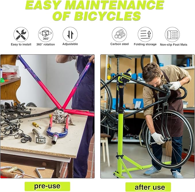 E Bike Stand Repair (Max 132 lbs) - Foldable Bike Stand for Maintenance of Road Bike Stand& Mountain Bike Stand,Bicycle Repair Stand for E-bikes with Super-strong Tube,Height Adjustable Portable Bicycle Heavy Duty Mechanics Workstands