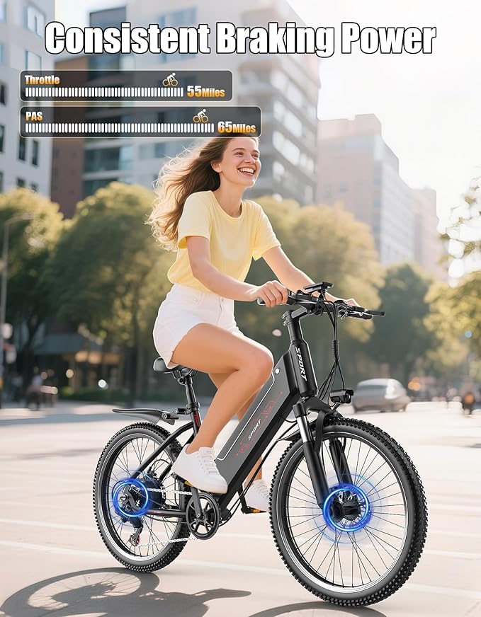 Electric Bike for Adults, 1500W Peak E bike with 48V 12Ah Internal Removable Battery, 26" Electric Bicycle Up to 25MPH, 65 Miles Long Range, 5 Modes & 7 Speeds, Lightweight Cruiser E-bike for Commute
