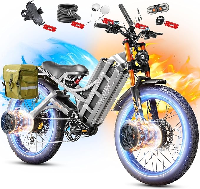 eAhora 2026 Romeo Pro3/2 50/46Mph Ebike 5600/4000W Dual Motor 200+Miles Electric Bike for Adults, 52V/70Ah 60V/80Ah Long Range 26 * 4.0" Fat Tire Full Suspension Electric Mountain Bike